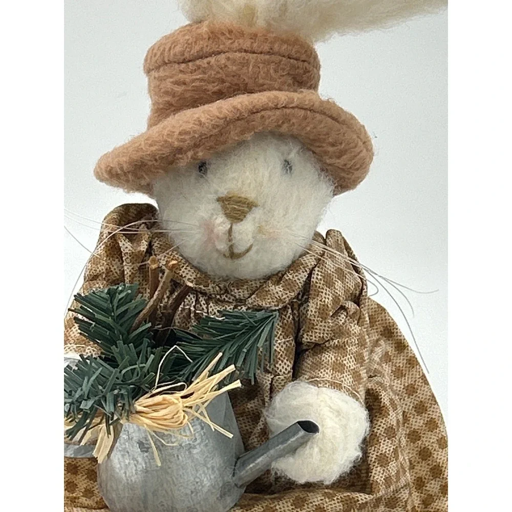 China Christmas Collection Primitive Bunny Rabbit Gingham Dress Watering Can